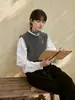 Colete suéter CUNBAI estilo retrô francês de lã cinza com gola redonda para mulheres, adequado para primavera e outono, um top estiloso e elegante para o dia a dia