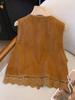 Chal de gamuza con empalme de bordado de encaje para mujer, ropa de viaje para el noroeste de Xinjiang, estilo Maillard, cárdigan corto exterior