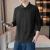 Camiseta de Manga Larga para Hombre Tendencia de TikTok 2026 Otoño, Casual de Negocios, Gama Alta, Ligera, Transpirable, Color Sólido, con Diseño de Cuello