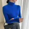 Suéter de capa base de cuello alto otoño e invierno nuevo estilo top de cuello de pelo jersey de manga larga tejido elegante ajuste ceñido tejido de punto blanco