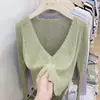 Cárdigan de Punto de Algodón de Bambú, Lino y Seda Helada, Prenda Exterior Corta de Manga Larga, Camisa para Aire Acondicionado, Ropa de Protección Solar, Top Chal Pequeño, Cubre-todo para Mujer