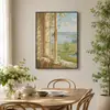 Luz y sombra relajantes para sala de estar, pintura decorativa para baño, ventana falsa estilo francés para ampliar la sensación de espacio, arte de pared con temática de plantas para dormitorio