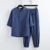 24 Verano Nuevo Transfronterizo Algodón y Lino Hebilla Traje Hanfu para Hombre Amazon Retro Talla Grande Casual Tang Suit para Hombre