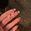 Aretes de Lazo para Mujer, Diseño Nicho de Lujo Ligero, Perla de Imitación Incrustada con Zircón, Aretes de Gota de Agua, Aretes Deslumbrantes de Cielo Estrellado de Verano