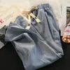 Jeans de cintura elástica cruzada para hombre y mujer, estilo delgado para primavera y otoño, holgados, versátiles, modernos, estilo callejero americano, retro, pantalones de pierna recta