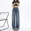 Jeans Azuis Vintage Feminino Outono Novo Menina Cheinha Cintura Alta Solto Emagrecedor Reto Perna Larga Calças Perna Larga Calças Formato Pera
