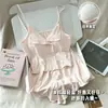 Pijama Nuevo de Verano con Almohadillas para el Pecho para Mujer, Tirantes Elásticos Estampados de Imitación de Algodón, Shorts para Mujer, Conjunto de Ropa para el Hogar