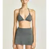 Nuevo Traje de Baño de Dos Piezas para Mujer Rayas Halter con Cordones Falda Ajustada Bikini de Tres Piezas Sexy Traje de Baño para Vacaciones