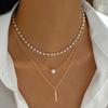 Collar de Perlas Transfronterizo Europeo y Americano Más Vendido para Mujer, Collar con Colgante de Perlas Geométricas Apiladas de Tres Capas, Cadena para Clavícula Moderna y Versátil