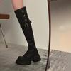 Botas Pequenas Acima do Joelho 2024 Novas Slim Outono Salto Alto Solado Grosso Duas Formas de Usar Botas Vintage Botas de Cavaleiro Femininas