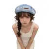 Boina de Mezclilla Lavada Estilo Retro Japonés Nueva Primavera para Mujer, Sombrero de Artista Versátil para Adelgazar la Cara, Sombrero Nube