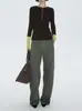 ANNACHI_Wear Transparente_Camiseta de Manga Larga Bloque de Color Falsa de Dos Piezas/Top Exterior Capa Base Ajustada Camisa Base