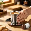 Ferramentas de café para latte art em aço inoxidável: copo de extração, jarra para espumar leite, jarra para latte art com marcações, filtro pour-over e papel de filtro