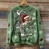 Sudadera de Manga Larga con Cuello Redondo, Corte Ajustado, Estampado Digital con Elementos Navideños Transfronterizos, 250g Franela, Nuevo 2025