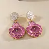 Pendientes de plata de aguja transfronterizos europeos y americanos con diamantes y diseño floral de goteo de aceite, pendientes de estilo dulce vintage, accesorios versátiles para mujer de diseño nicho