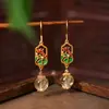 Aretes de Cristal Natural, Aretes Originales Hechos a Mano de Tendencia Nacional, Aretes de Lujo Ligero de Alta Gama Estilo Chino Retro Venta al por Mayor