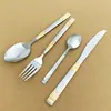 Juego de Cubiertos de Acero Inoxidable Transfronterizo de 4 Piezas Mango de Columna Romana Chapado en Oro Cuchillo, Tenedor, Cuchara, Cuchillo para Bistec, Tenedor, Cuchara de Postre, Comida Occidental