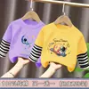 Camiseta de manga longa de algodão puro para meninos, primavera e outono, blusa de outono infantil, novo modelo 2026, base falsa de duas peças para crianças maiores