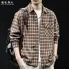 Camisa Larga de Cuadros Retro de Moda para Hombre, Nuevo Estilo Primavera/Otoño, Holgada, Versátil, Casual, Chaqueta Camisa Talla Grande