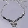 Collar de Estrella con Cuentas Negro y Plateado Estilo Gótico Retro Europeo y Americano Colgante de Estrella de Cinco Puntas Simple Neutro de Gama Alta Hip-Hop