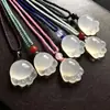 Colgante de Calcedonia Natural Tipo Hielo Gatito para Mujer, Collar de Ágata Jade Rosa Animalito Lindo, Diseño de Dibujos Animados Lindos