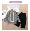 Conjunto de Suéter para Meninas Roupa de Tricô Duas Peças Infantil Novo Estilo de Comércio Exterior Conjunto de Cardigã com Laço para Meninas de 1 a 8 Anos