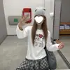 Camiseta de Manga Larga con Estampado de Dibujos Animados Retro Americano para Mujer, Estilo Coreano de Primavera y Otoño, Estilo Perezoso, Versátil, Camiseta Básica Suelta para Abajo