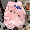 Moletom com Capuz Niche Japonês-Americano para Campus Feminino Novo Design Outono e Inverno 2025 Personalizado Tie-Dye Rosa