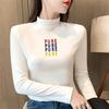 2849 # Camiseta de Manga Comprida para Mulheres Algodão Puro Gola Alta (Tiro real) (95 Algodão 5 Elastano) (Adicionar 2Xl/3Xl)