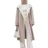 Abrigo largo de lana de lujo estilo francés INS transfronterizo, bloques de color, silueta elegante, de doble botonadura, hasta la rodilla, prenda exterior de lana de doble cara
