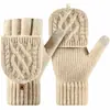 Novas luvas de tricô femininas para outono e inverno com cobertura flip, espessadas para aquecimento, adequadas para escrever e uso ao ar livre, luvas sem dedos para proteção contra o frio