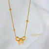Collar Accesorio de Princesa Fugitiva con Lazo de Acero Inoxidable 18K para Mujer, Colgante de Collar de Acero de Titanio que No se Desvanece de Nicho