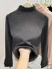 Top de Punto con Volantes de Doble Capa Estilo Francés, Suéter Interior Pura Pasión, Camisa Base Versátil Coreana de Manga Larga para Otoño e Invierno