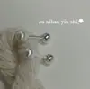 Ounihan Pendientes de Plata de Ley S925 Doble Uso con Perla Redonda Superficie Cepillada Brillante Tachuelas para Mujer Diseño de Nicho Pendientes para Viajar