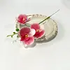 Orquídea de goma blanda de 3 flores, flor artificial individual para decoración de sala de estar y dormitorio en casa, arreglo de flores artificiales hecho a mano para bricolaje