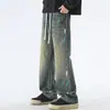 Jeans American High Street Masculino Primavera e Outono Soltos Retos Tendência Tinta Salpicada Versátil Casual Calça Esportiva
