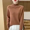 Suéter de punto raglán para mujer, nuevo estilo de lujo ligero para otoño e invierno, 100% lana, de cuello semi-alto, suelto y adelgazante, camisa base de punto