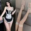 Lencería Sexy Puro Deseo Cosplay de Sirvienta Sirvienta Sexy de Encaje Uniforme de Portafajas Camisón Juego de Rol