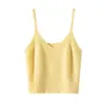Camiseta de tirantes de punto de cachemira 100% pura estilo francés con cuello en V para mujer, top de tirantes acanalado de cintura alta, adelgazante y versátil, imprescindible