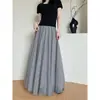Saia de Tule Cor de Damasco para Bolo para Mulheres, Estilo Fino de Verão, Saia Midi Evasê Emagrecedora, Saia Plissada Ampla Estilo Francês que Cobre o Quadril