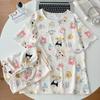Comercio Exterior Venta al por Mayor Pijamas para Mujer Verano Algodón Nube Popular Cuello Redondo Versión Coreana Dibujos Animados Dulce y Linda Niña Ropa de Casa Moderna