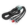 Cabo de dados trançado Rhino line três em um de carregamento rápido 120W para Apple tipo-c Android