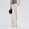 Pantalones Casuales Nuevos de Otoño e Invierno para Mujer de Lona Color Sólido Versátiles Elásticos Cintura Natural Ropa de Trabajo Pantalones Rectos Simples