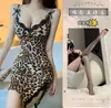 Yue Die Lencería Sexy Estampado de Leopardo Camisola Bata de Noche Tentación Apasionada Conjunto de Encaje Ropa para Mujer