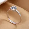 Anel de Diamante de Um Quilate Prata S925 Clássico Fashion Anel de Zircônia com Seis Garras Anel de Casamento de Luxo Anel Aberto Feminino Joias Atacado