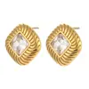 Brincos de joias da moda ins europeia e americana, aço inoxidável banhado a ouro 18K, brincos de zircônia com padrão de sarja romboidal retrô