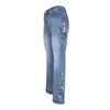 Jeans de mujer transfronterizos, de pierna recta, ligeramente acampanados, elásticos, bordados