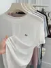 Camiseta de manga corta para mujer, ligera y cómoda, de Lyocell Tencel y lana, hombro normal de verano, top simple bordado de cuello redondo, camiseta básica
