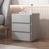 No requiere instalación, simple, moderno, todo madera maciza, tablero de roca, elevado 60 cm, mesita de noche de tres niveles, completamente ensamblado, de pie, lujo ligero, estilo crema