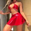 Comércio exterior transfronteiriço Europa e Estados Unidos nova lingerie sexy sexy couro envernizado feminino pendurado pescoço saia oca terno sexy atacado